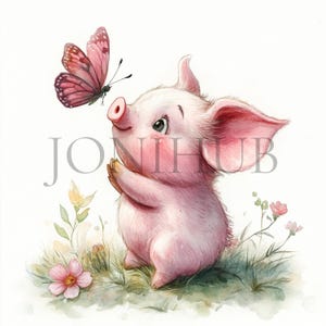 Clipart Porcelet & Papillons | 10 fichiers JPG de haute qualité | Téléchargement numérique | Cochon avec papillon | Fabrication de cartes | Impressions numériques | Animaux mignons