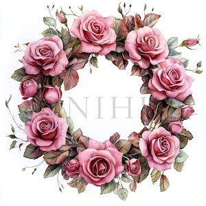 Roses Wreath Clipart | 10 High Quality JPGs | Digital Download | Digital Paper Craft | Junk Journal | Pink Roses Wreath Clipart, Roses Decor