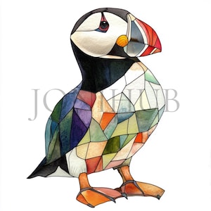 Clipart macareux vitrail | 10 fichiers JPG de haute qualité | Téléchargement numérique | Art d'oiseau | Clipart oiseau mignon | Art d'oiseau en verre | Création numérique