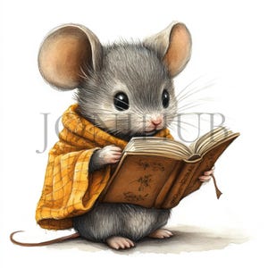 Maus lesen Buch Clipart | 10 hochwertige JPGs | Digitaler Download | Märchenbuch Charakter | Niedliche Tier Illustration | Digitale Drucke