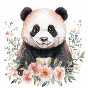 Clipart de pandas florais | 10 JPGs de alta qualidade | Download digital | Arte de panda em aquarela | Imagens de clipart | Artesanato em papel | Arte de animais fofos