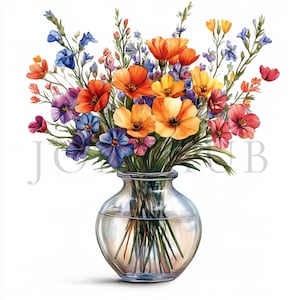 Flowers Bouquet Clipart | 10 High Quality JPGs | Digital Download | Printable Watercolor Clipart | Paper Craft | Junk Journals | Wildflowers