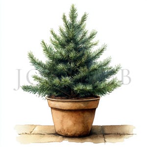 Potted Christmas Tree Clipart | 10 High Quality JPGs | Digital Download | Printable Watercolor Clipart | Digital  Paper Craft | Junk Journal
