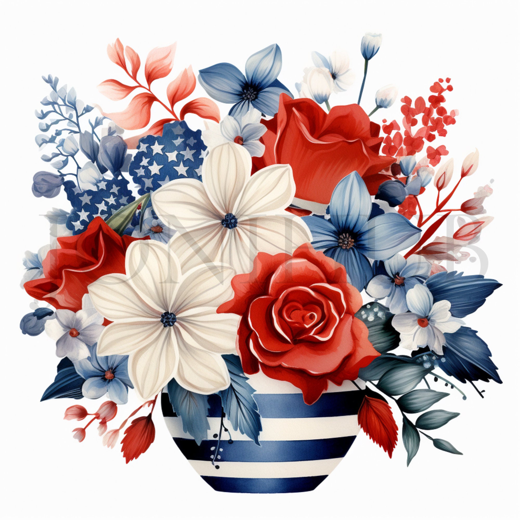 Watercolor 4th of July Floral Clipart Set | 10 High Quality Jpgs ...