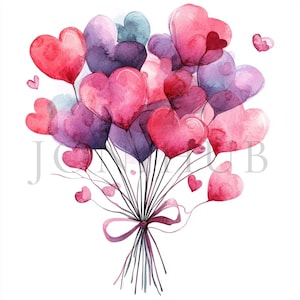 Adorable Hearts Bouquet Clipart | 10 High Quality JPGs | Digital Download | Digital Paper Craft | Art | Watercolor Hearts | Digital Clipart