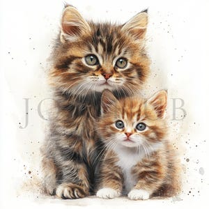 Cat and Kitten Clipart | 10 High Quality JPGs | Digital Download | Junk Journal | Kitten Love Clipart | Watercolor Clipart | Paper Craft