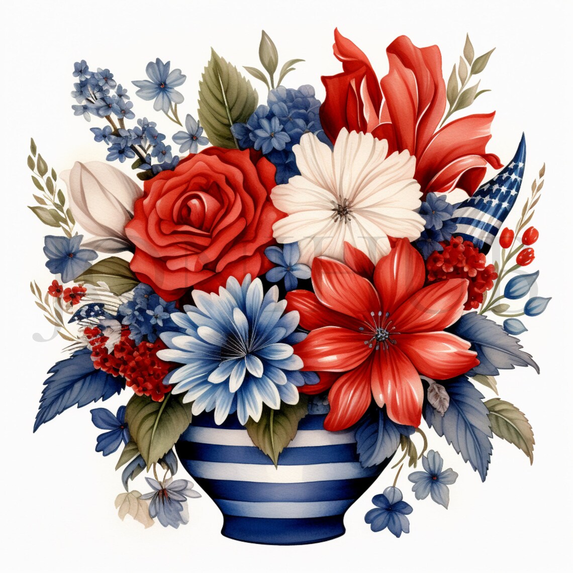 Watercolor 4th of July Floral Clipart Set 10 High Quality Jpgs Instant ...