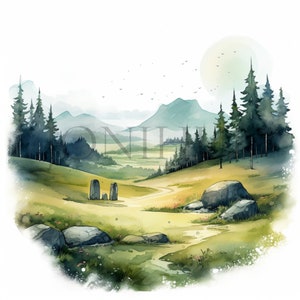 Rolling Hills Clipart | 10 High Quality JPG&#39;s | Digital Download | Landscape Clipart | Hills Illustrations | Nature Scenes | Nature Views