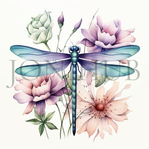 Dragonfly Clipart | 10 High Quality JPG&#39;s | Digital Download | Nature Insect Art | Dragonfly | Clipart Pictures | Nursery Art | Mixed Media