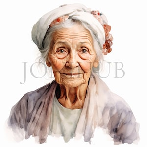 Clipart de vieilles femmes | 10 fichiers JPG de haute qualité | Téléchargement numérique | Art de femmes âgées | Graphismes seniors dames | Créations en papier | Technique mixte