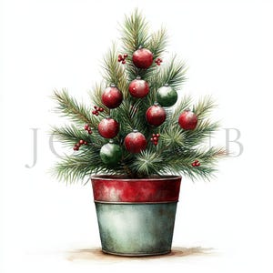 Potted Christmas Tree Clipart | 10 High Quality JPGs | Digital Download | Digital  Paper Craft | Junk Journal | Printable Watercolor Clipart