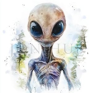 Alien Clipart | 10 High Quality JPGs | Digital Download | Junk Journals | Aliens Clipart | UFO | Printable Watercolor Clipart | Paper Craft