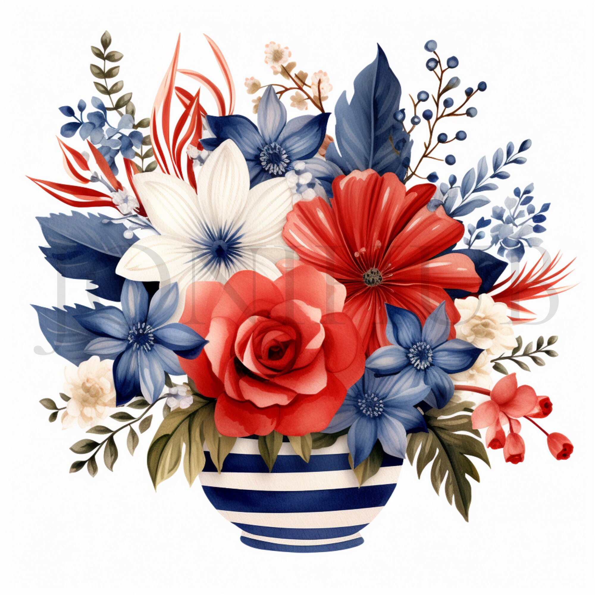 Watercolor 4th of July Floral Clipart Set | 10 High Quality Jpgs ...