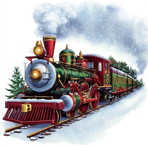 Holiday Train Clipart | 10 High Quality JPGs | Digital Download | Train Clipart | Clipart Pack | Scrapbooking | Festive Train Illustration