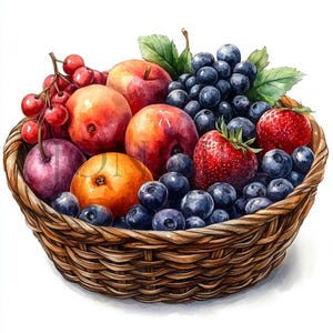 Obstkorb Clipart | 5 hochwertige JPGs | Digitaler Download | Herbsternte | Bauernhof Stand Art | Obst Clipart | Digitales Clipart-Paket