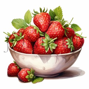 Strawberry Clipart | 10 High Quality JPG&#39;s | Digital Download | Strawberry Graphics | Botanical Clipart | Printable Art | Fruit Illustration