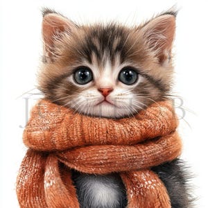 スカーフを巻いた子猫のクリップアート | 10 枚の高品質 JPG | 即時デジタルダウンロード | 猫のクリップアート | 水彩画のクリップアート | ペーパークラフト | ジャンクジャーナル