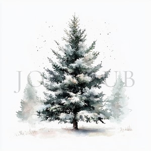 Christmas Trees Clipart | 10 High Quality JPGs | Digital Download | Paper Craft | Junk Journal | Christmas Landscape | Watercolor Clipart