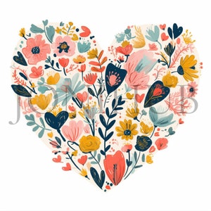 Floral Hearts Clipart | 10 High Quality JPG&#39;s | Digital Download | Valentines | Printable Artwork | Wedding Clip Art | Watercolor Hearts