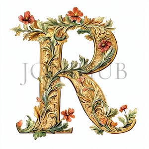 Letra R Clipart / 10 JPG de alta calidad / Descarga digital / Diseño de monograma / Letra / Ilustración imprimible / Clipart digital / Arte del alfabeto
