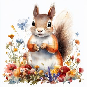 Écureuil mignon en fleurs Clipart | 10 fichiers JPG de haute qualité | Téléchargement numérique instantané | Scrapbooking | Clipart aquarelle | Créations numériques en papier