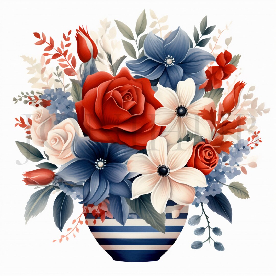 Watercolor 4th of July Floral Clipart Set | 10 High Quality Jpgs ...