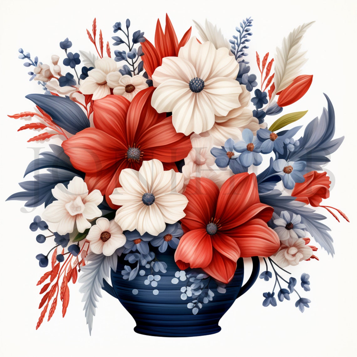Watercolor 4th of July Floral Clipart Set 10 High Quality Jpgs Instant ...