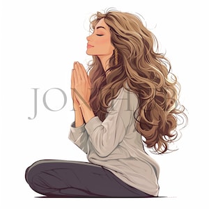 Donna che prega Clipart / 10 JPG di alta qualità / Download digitale / Arte religiosa / Grafica di preghiera / Disegni spirituali / Stampe digitali