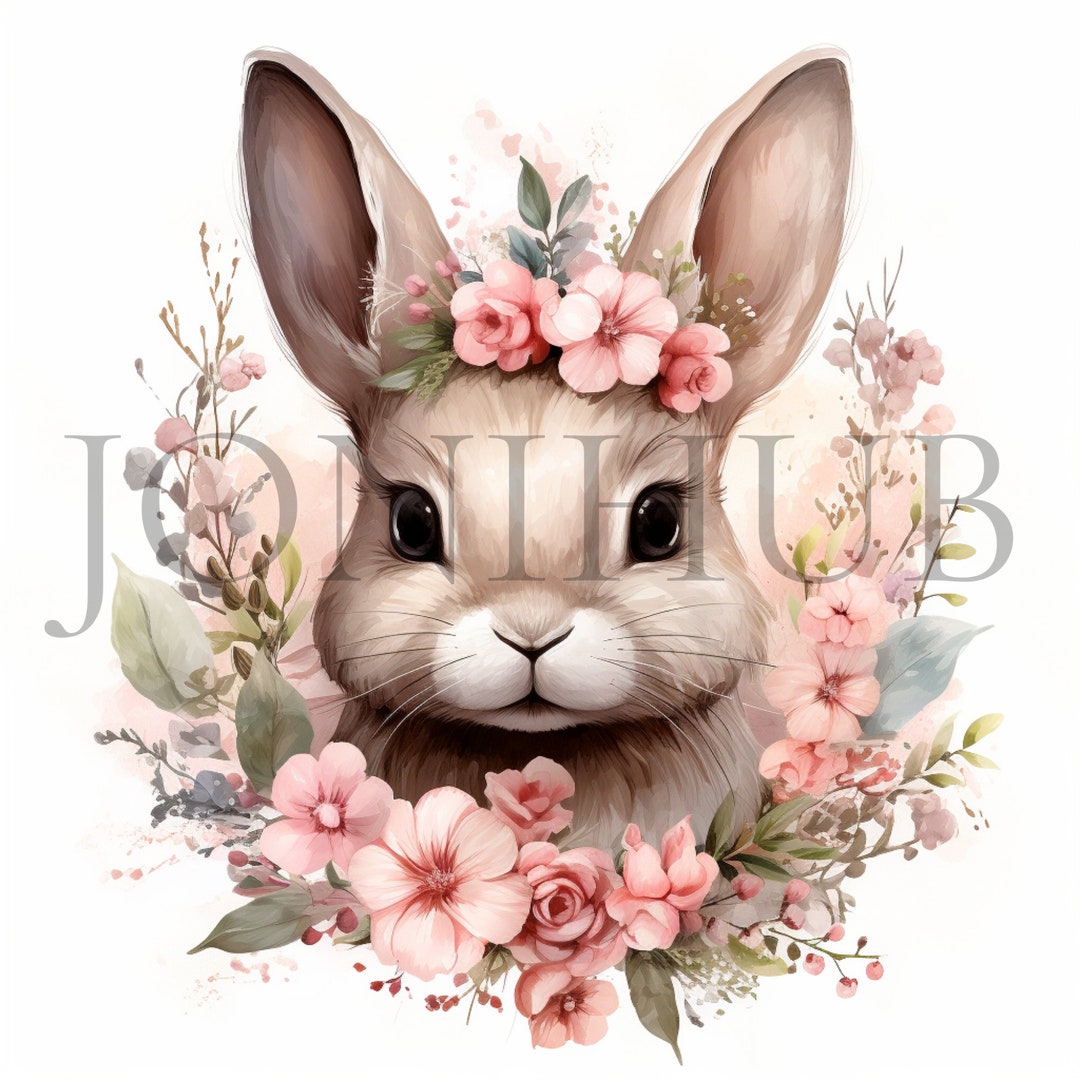 Floral Bunnies Clipart | 10 High Quality Jpg's | Digital Download ...