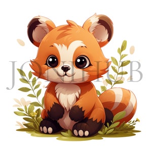 Clipart di panda rosso bambino, 10 JPG di alta qualità, download digitale, clipart con animali carini, creazione con carta digitale, pacchetto clipart, creazione di carte