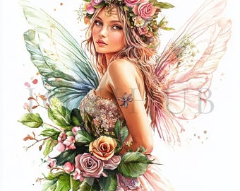 Floral Fairy Clipart | 10 High Quality JPGs | Digital Download | Junk Journal | Fairies Clipart | Printable Watercolor Clipart | Paper Craft