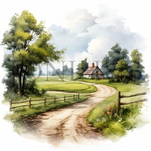 Country Lanes Clipart | 10 High Quality JPGs | Digital Download | Digital Crafting | Card Making | Countryside Illustration | Scenic Clipart