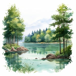 Forest Lakes Clipart - 10 hoge kwaliteit JPG's | Waterverf | Ongewenste tijdschriften | Natuur | Digitale download | Commercieel gebruikDigitale planners | JPG's
