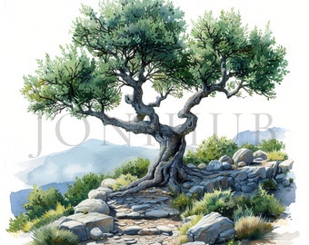 Clipart mediterrane struik | 10 JPG's van hoge kwaliteit | Digitale download | Kaarten maken | Gemengde techniek | Digitaal papiermodel | Aquarelkunst
