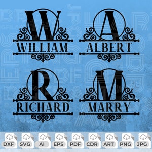 Couronne monogramme Svg, cercle monogramme Png, police arrondie, monogramme de nom de famille, monogramme de signes de mariage, cadre monogramme, monogramme divisé Svg