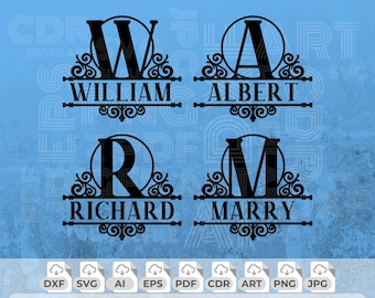 Kransmonogram Svg, Cirkelmonogram Png, Rundat Typsnitt, Efternamnsmonogram, Bröllopsskyltmonogram, Monogramram, Delat Monogram Svg