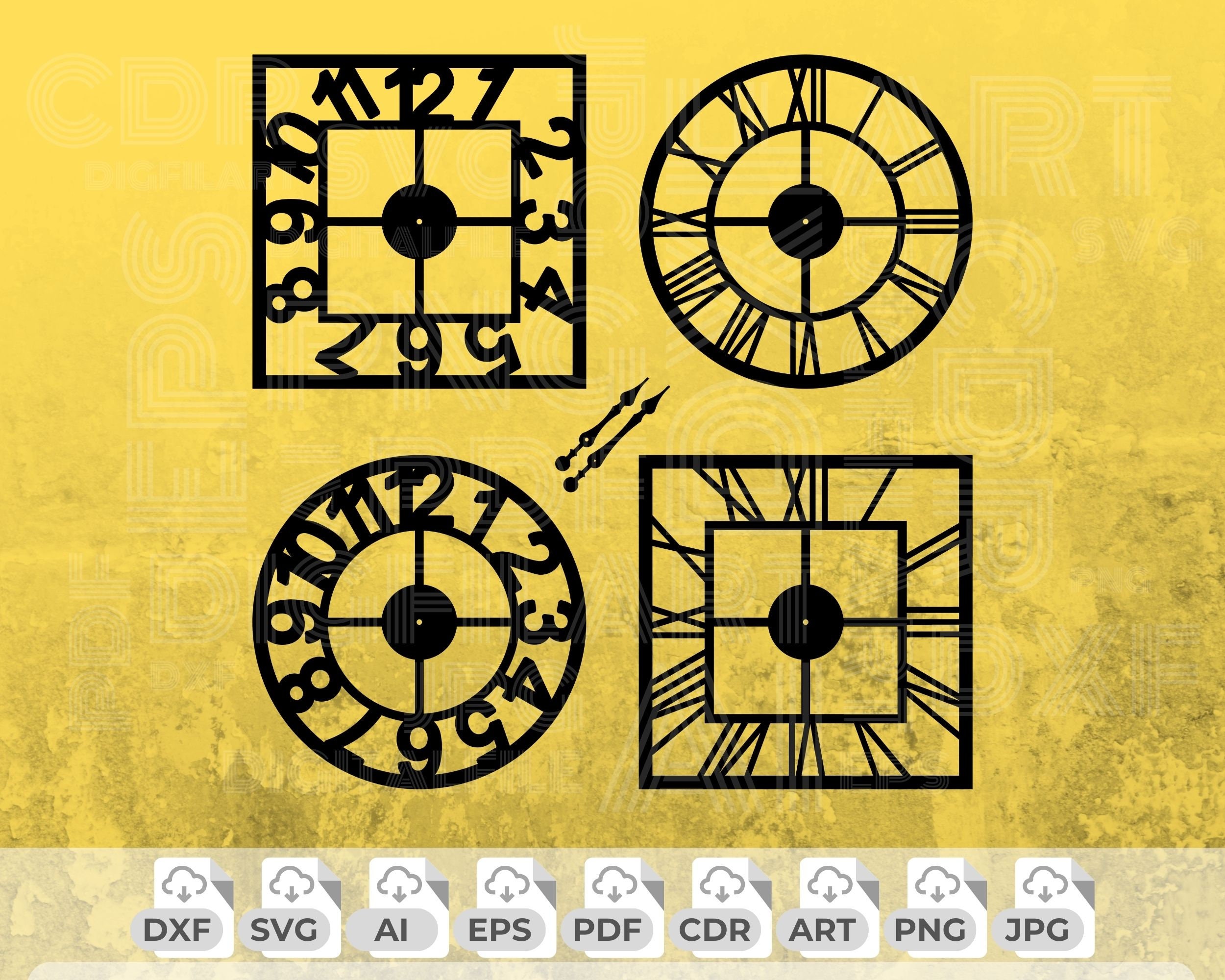 Wall Clock Laser Cut File, Clock Svg, Clock Png, Wall Clock Dxf File