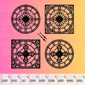 Cross Clock Svg, Christian Wall Clock Png, Cross Clock Dxf, Cross Clock Laser File, Cross Clock Cnc File, Cross Wall Art, Glowforge Files