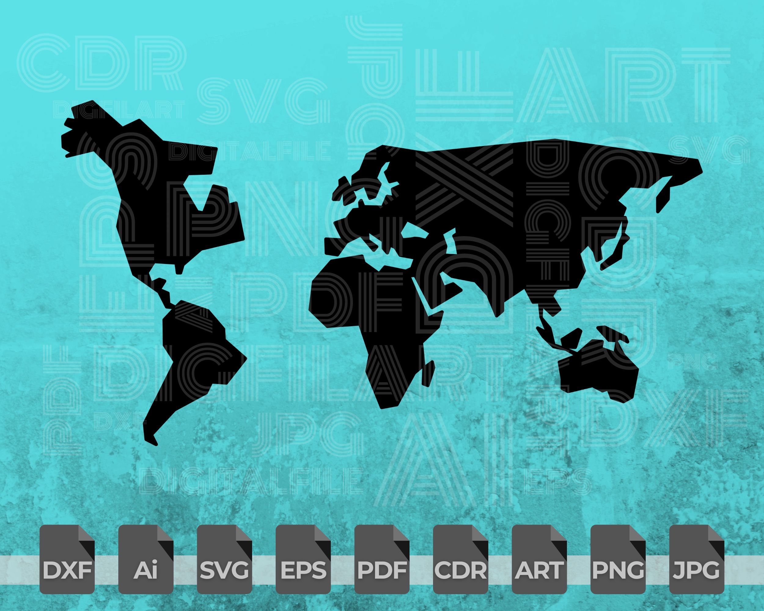 World Map Dxf File World Map Svg World Map Laser Cut File Etsy Polska