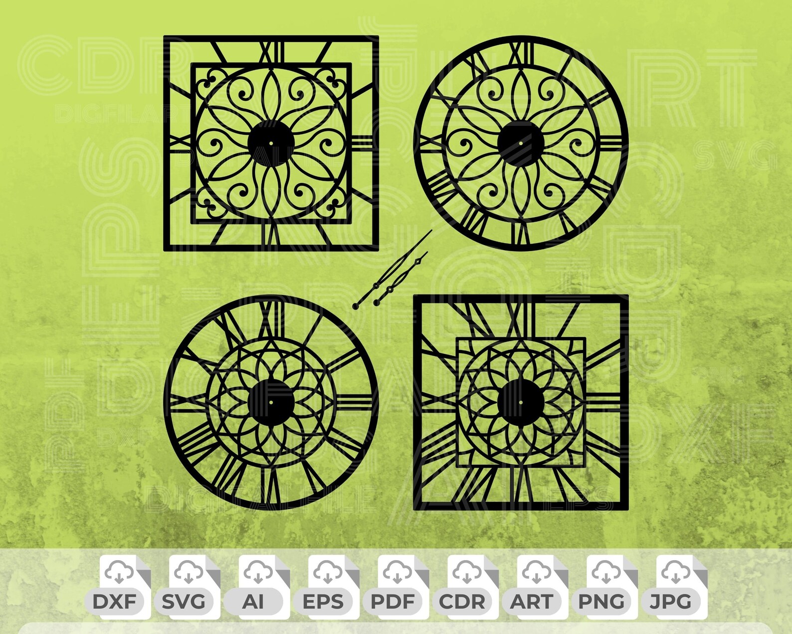 Wall Clock Laser Cut File, Watch Dxf, Decorative Wall Clock Svg, Clock ...