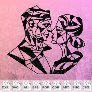 Abstract Faces Svg, Couple Portrait Png, Geometric Face, Couple Line Art Svg, Cubism Wall Art, Abstract Face Art, Cubism Art Printable