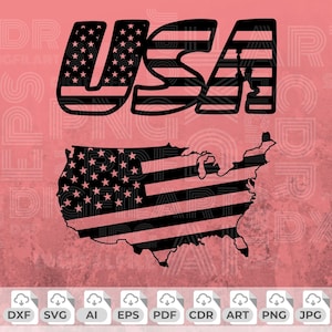 American Flag Svg, USA Map Png, United States Map Svg, USA Flag Svg, Patriotic Png, American Flag Dxf File, Flag Silhouette Svg, Cut Files