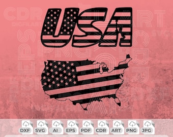 Amerikanische Flagge USA Karte SVG: Vaterländisch Laser Cut Dateien