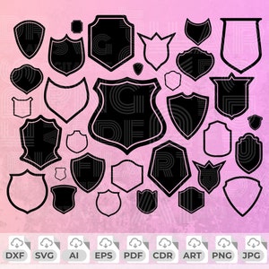 Shield Svg, Badge Shape Svg, Crest Png, Armor Vector, Label Frame, Shield Silhouette, Badge Clipart, Crest Logo, Dxf Cut File, Badge Design