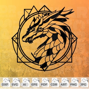 Dragon Head Svg, Dragon Png, Dragon Laser Cut File, Dragon Dxf File, Dragon Printable, Dragon Clipart, Dragon Silhouette, Dragon Tattoo