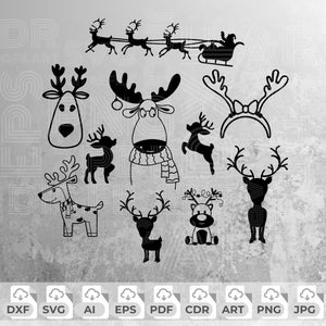 Christmas Deer Svg, Christmas Png, Cute Deer Svg, Deer Dxf File, Christmas Printable, Deer Head Svg, Deer Vector, Christmas Digital Download