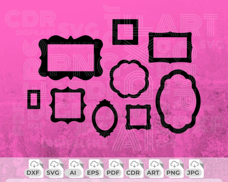 You can incorporate these photo frame drawings into your graphic designs and use them for various applications, including laser cutting, plasma cutting, cnc cutting, cricut, digital printing, t-shirt printing, and mug printing.