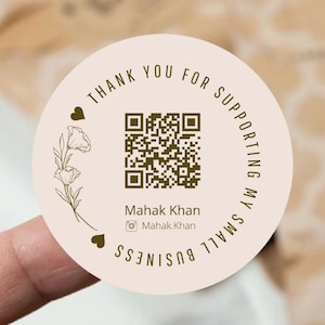 CUSTOM Sticker with QR Beige | Digital Thank You Label Template | Thank you for your order | Small Business Packaging | Shipping