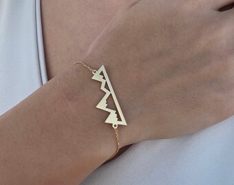 Mountain Bracelet, Mountain Jewelry, Adjustable Bracelet, Mountain Wall Art, Mountain Svg, Women Gold Bracelet, Mountain Necklace, Gift Her