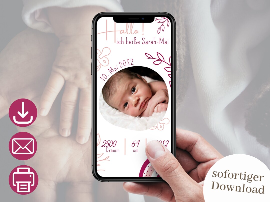 Digital Birth Announcement Girl Birth Announcement Digital Etsy